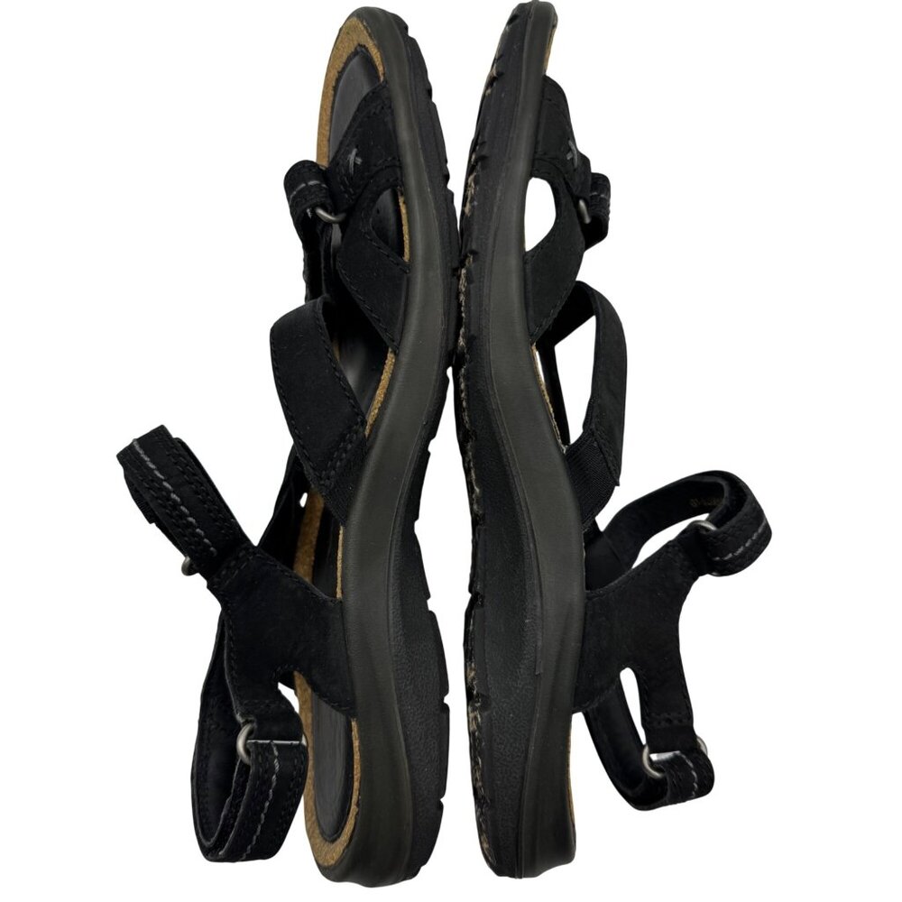 Ecco Black Leather Sandals Womens EU 40/US 9-9.5 Cork Hook Loop Outdoor Comfort - Picture 11 of 15